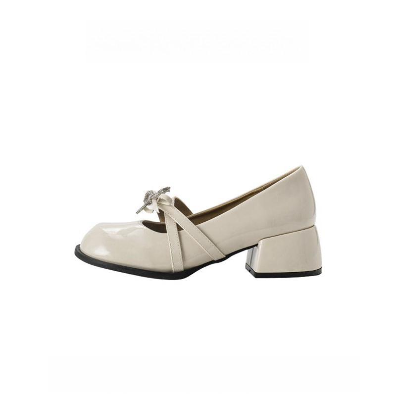 Versatile thick heel Mary Jane women's shoes 2025 spring new ballet small fragrant style high heels bow light mouth single shoes