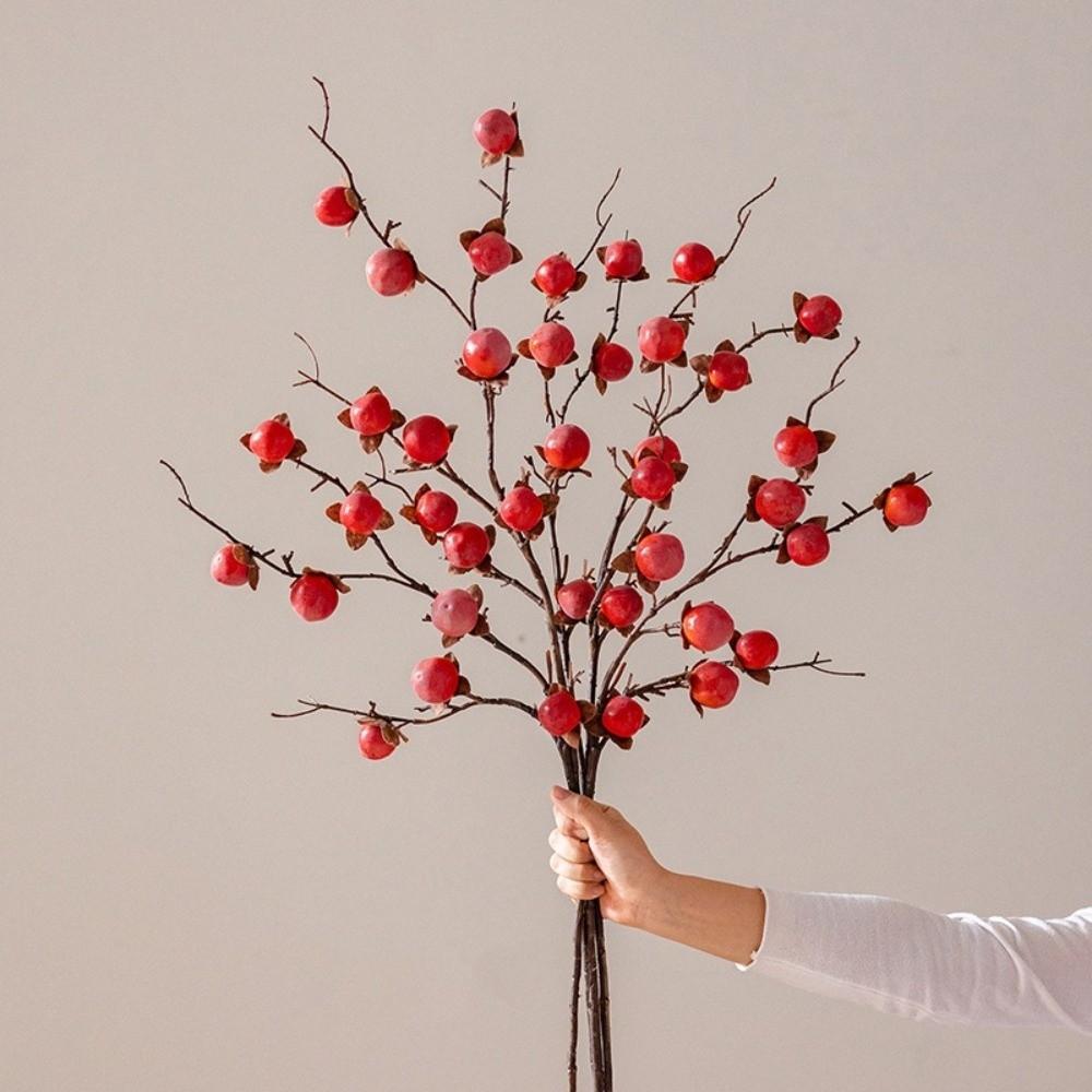8 Heads Artificial Persimmon Branch Realistic Plastic Simulation Persimmon Fruit Elegant Handmade Fake Plants Home Decor