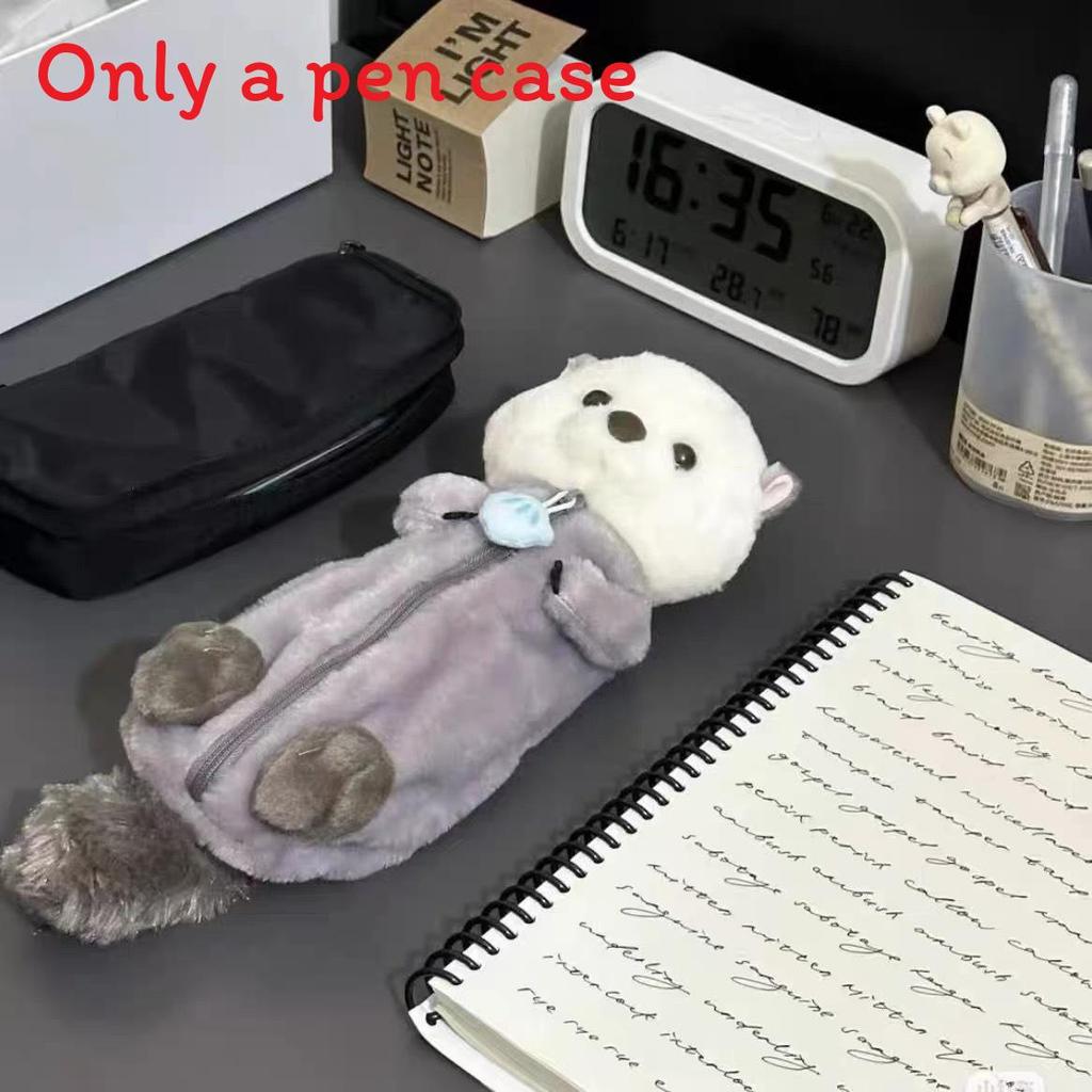 Cute Sharks Sea Otters Dog Plush Pen Case With Large Capacity For Students And Collectors
