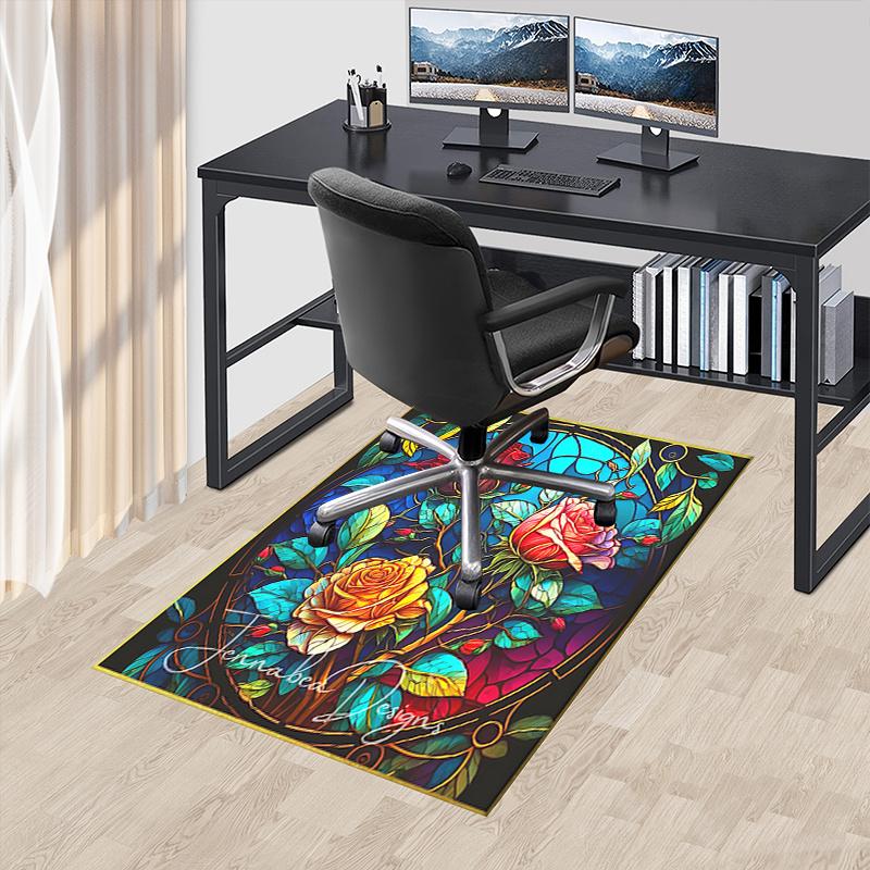 

Stunning Stained Rose Chair Mat - Office Carpet, Oversized Rug for Home Decor, Sofa Mat, Desk Pad, Gift Idea for Any Room0117A 60cm by 90cm