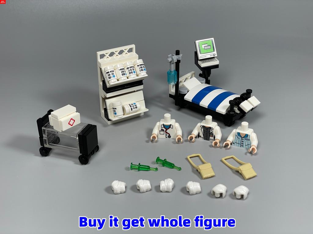 Non-Toxic Moc Bricks Operating Table Doctor Injection Syringe Hospital Emergency Medical Aid Scene Building Blocks Kids Mini Toys