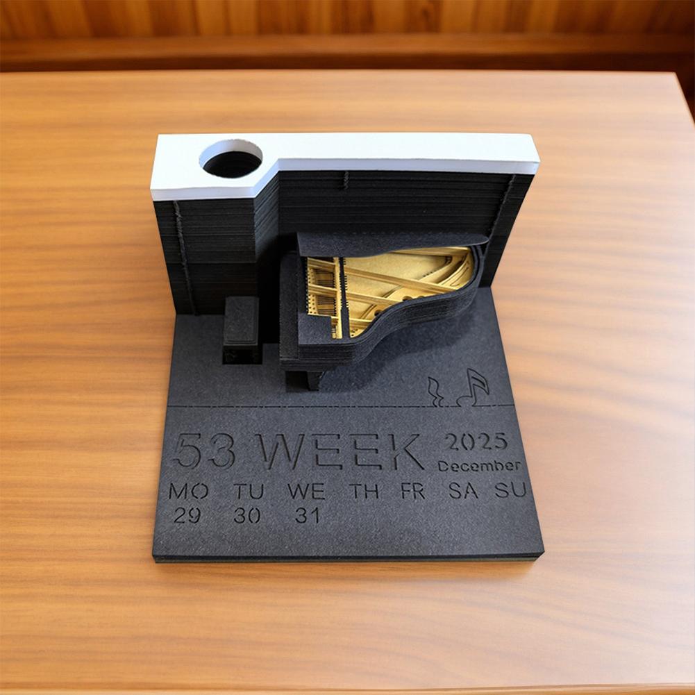 Piano Desk Calendar 2025 Time Piece Calendar 3D Calendar Paper Carving Art Memo Pad Notepad for Desktop Decoration