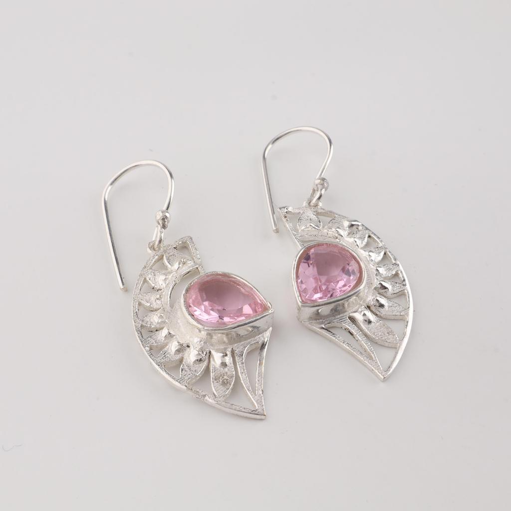 Natural Pink Morganite Gemstone 925 Sterling Silver Women Jewelry Pretty Earring 1.5" CE-26-13