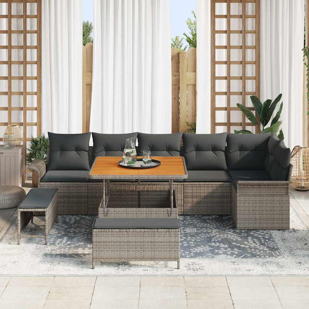 9 Piece Grey Garden Sofa Set with Cushions