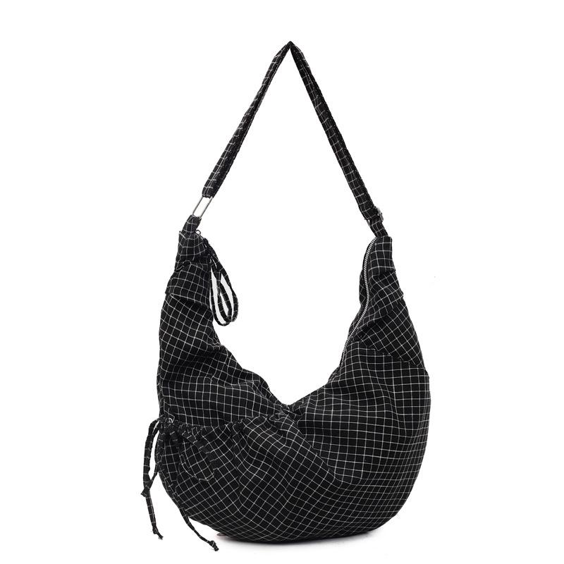 Women's Large Capacity Crossbody Bag Canvas Pleated Plaid Nylon Bag Commuter Shoulder Bag