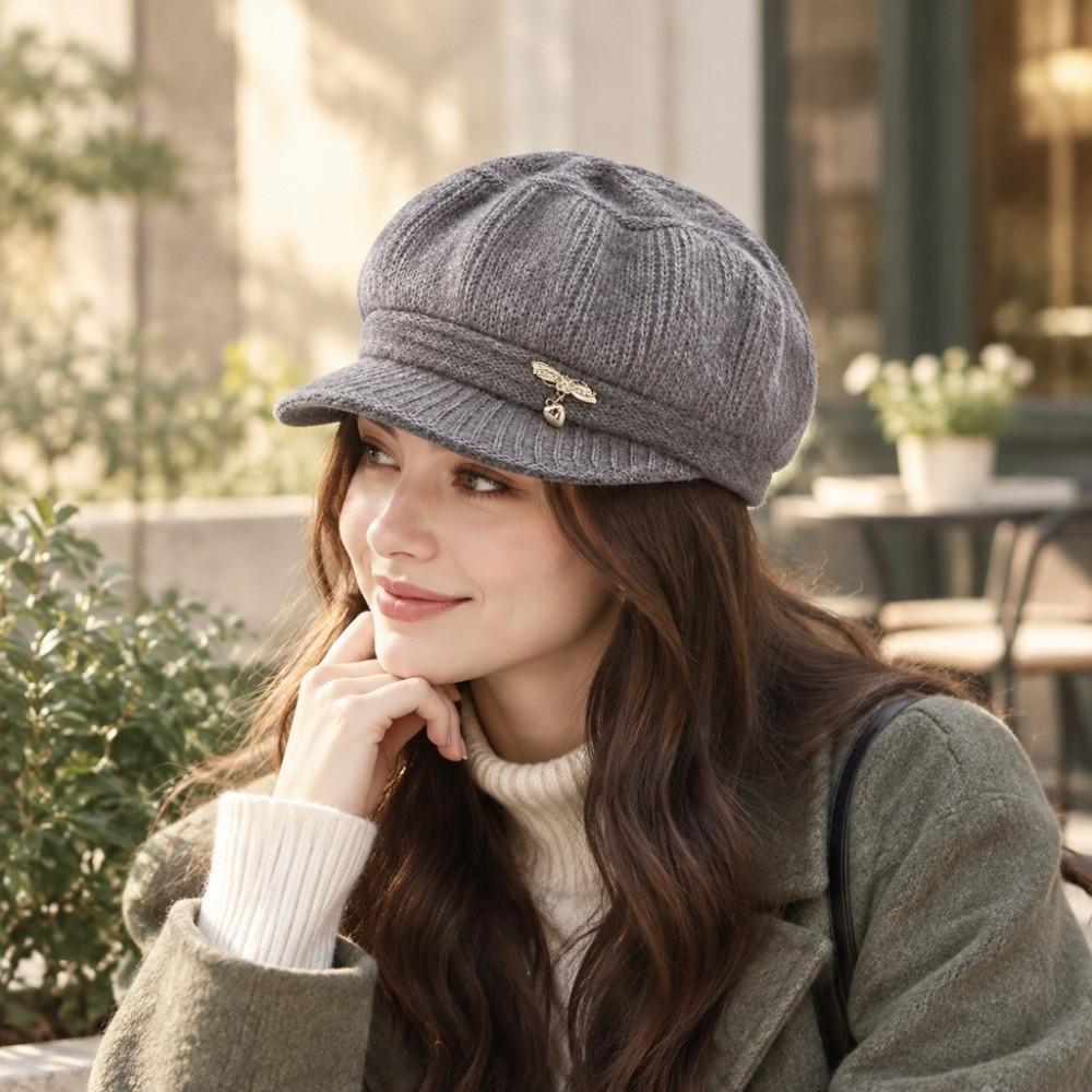 Windproof Pumpkin Beret Hat Thickened Ear Protection Cap Beanies Hat for Middle Aged Women