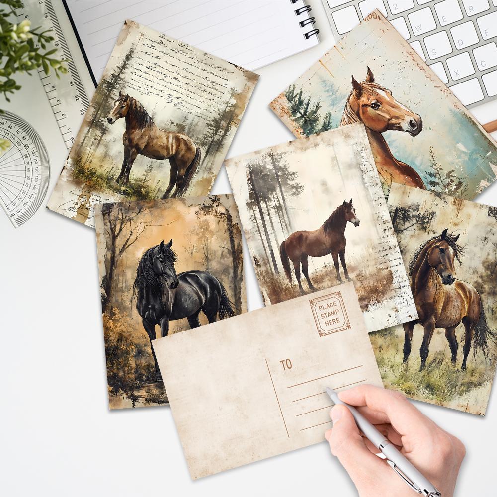 32pcs, vintage forest horse postcard, room decoration sticker, handbook material, souvenir, collectible and mailable