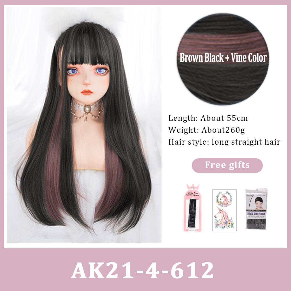 Pony-Perücke, braun, schwarz, synthetischer Farbverlauf, mehrfarbig, Colorblock-Perücke, Lolita-Perücke