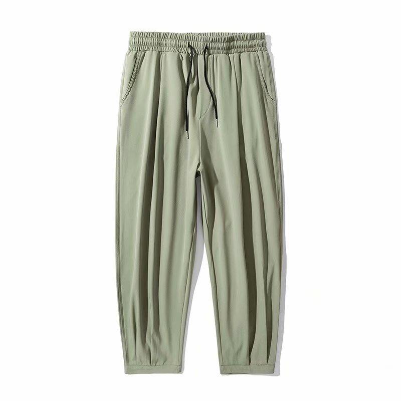 Spring and summer pants men's ice silk trousers trendy casual pants loose straight pants nine-point sweatpants versatile