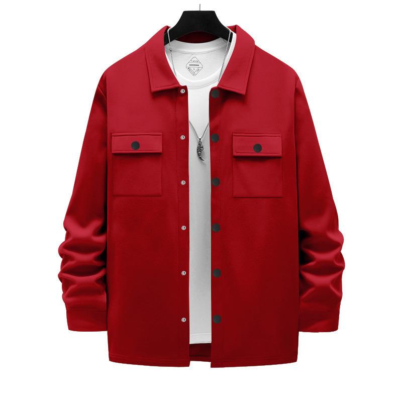 Men's Snap‑Button Shirt Jacket, Point Collar, Dual Chest Flap Pockets, Long Sleeve, Soft Knit Lightweight Casual Shacket Overshirt for Men
