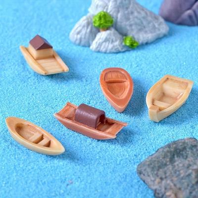 Micro Landscape Micro Landscape Boat Wooden Boat Awning Boats Mini Boat Fish Tank Decoration Resin Retro Figurines