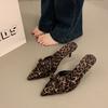 Large size women's shoes leopard print bag head half slippers women's summer wear bow tip stiletto high heels