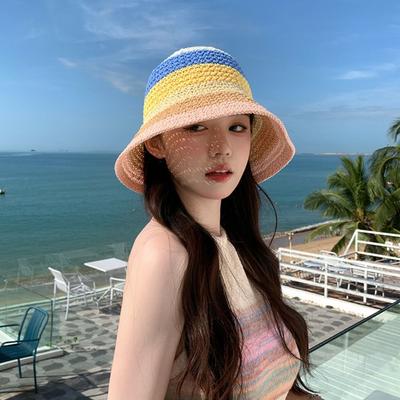 Weave Rainbow Straw Hat Shade Sun Caps Beach Fisherman Hat  Apparel Accessories