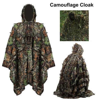 Outdoor-Verkleidungsoberteil mit 3D-Blätterdekor, atmungsaktiv, mit Kordelzug, Knopf, Jäger-Ghillie-Umhang, Wald-Camouflage, Umhang für CS-Training
