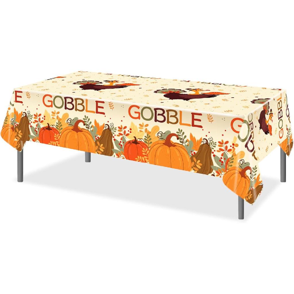CC HOME 1Pc Thanksgiving Day Party Plastic Tablecloth 54 x 87 Inch Long Table Cover, Autumn Fall Pumpkin Turkey Party Tablecover for Thanksgiving