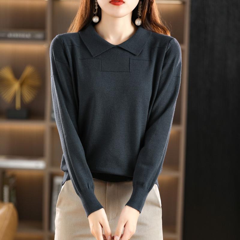 DAFIFY Dam Mode Casual Höst Vinter Enfärgad Tryck Långärmad POLO Hals Tröjor