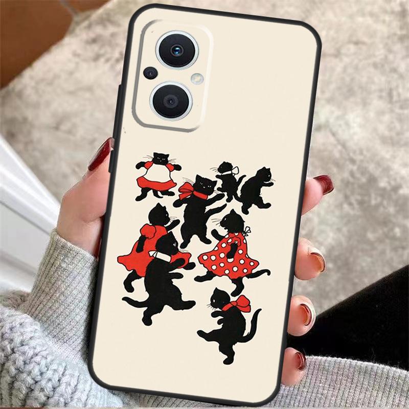 BLACK CUTE KITTY Case For OPPO Reno 8 7 Lite Reno 3 4 5 6 Lite 8T 4Z 5Z Find X5 X2 X3 Lite Neo X6 Pro Cover