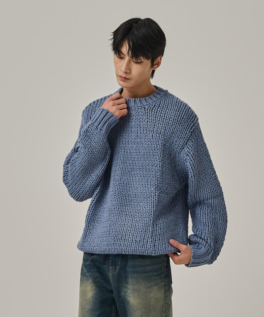 ANALOG MOOD Heavy Warm Round Pullover Knit (Blue)