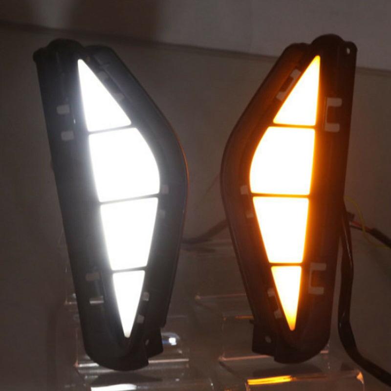 Hot,1 Pair Daytime Running Lights With Turn Signals Led Drl Fog Lamp Compatible For Hyundai Santa