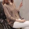 Women's V-Neck Sweater: Stylish, Slimming, Long-Sleeved Knit with Back Slit - Perfect for Spring and Autumn in Solid Colors.