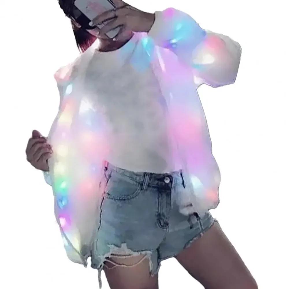 Glow Jacket Led Hooded Jacket for Fall Winter Glow Colorful Light Emitting Long Sleeve Coat with Pockets for Club Concert