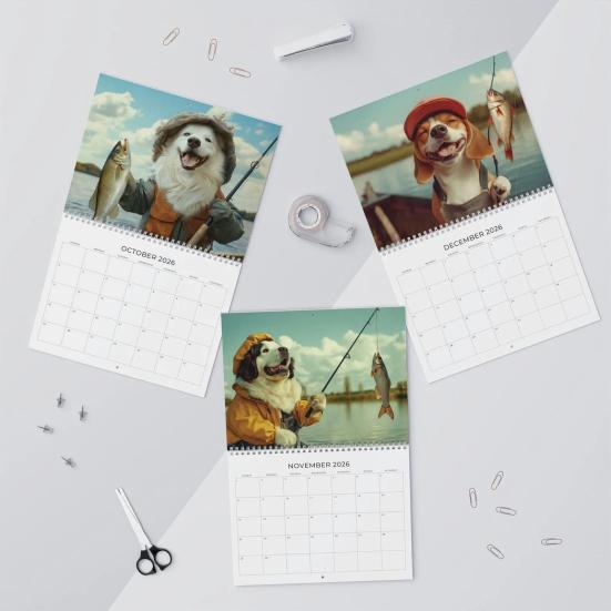 Dog Gone Fishing Calendar 2026 Coil Binding Smooth Page Turn Desk