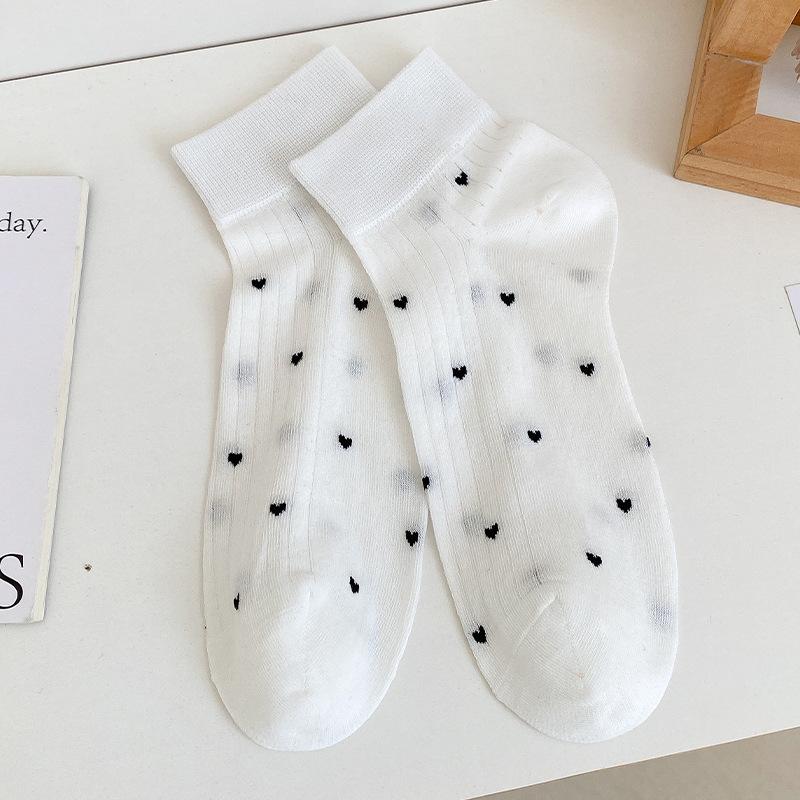 Women's Short Socks, Thin Breathable Solid Color Cotton Socks, Women's Spring and Summer Heart-shaped Mesh Boat Socks