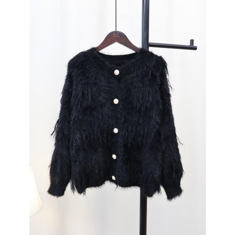 Autumn and Winter New Short Xiaoxiangfeng Imitation Mink Velvet Fringed Sweater Jacket Women's Soft Waxy Gentle Wind Knitted Cardigan Tide