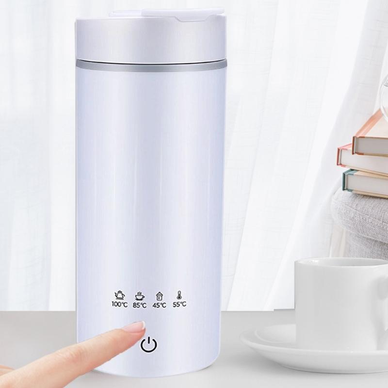 Stainless Steel Water Kettle Leakproof Double Layer Electric Heating Cup with Detachable Cord for Convenient Travel