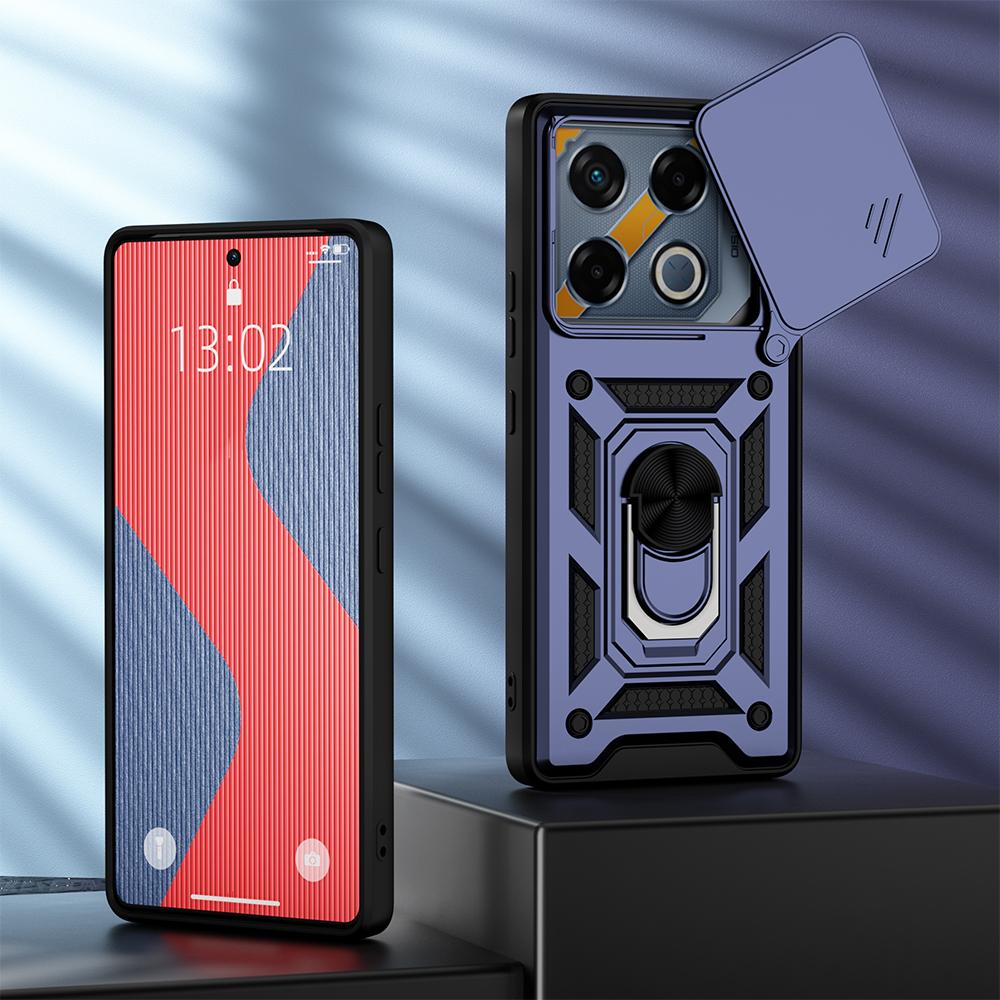 KEYSION Shockproof Armor Case for Infinix GT 20 Pro 5G Slide Camera Lens Protection Ring Stand Phone Cover for Infinix GT 20 Pro