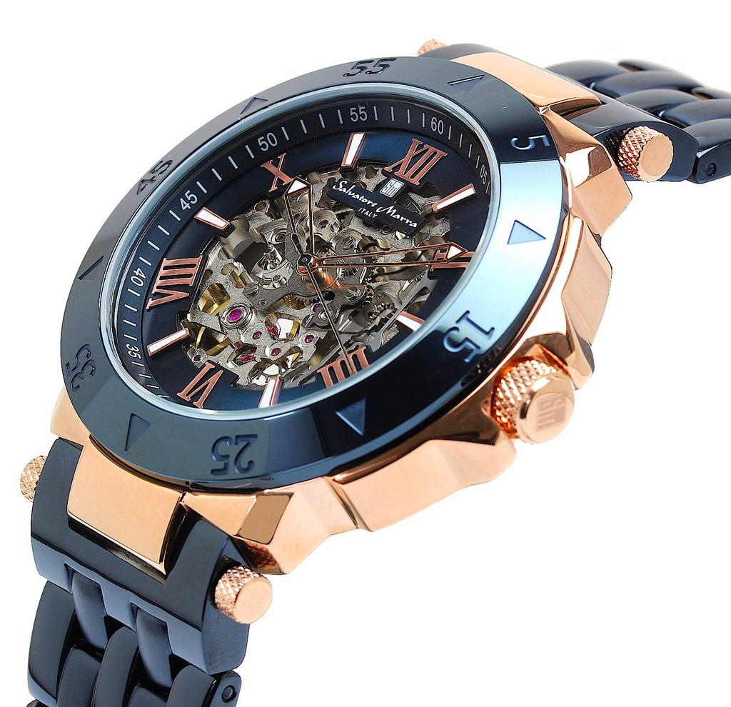 Salvatore Marra Royal Blue Automatic Skeleton Watch for Men, Business and Formal Wear