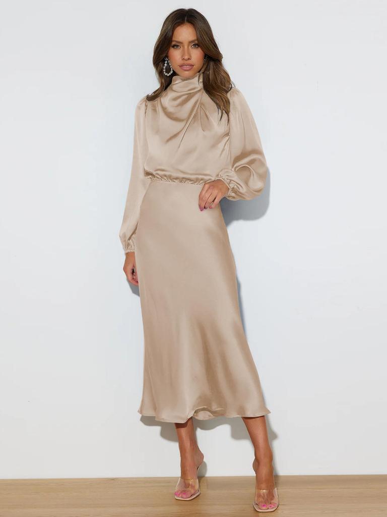Elegantes Satin Langarm Abendkleid für Damen - Sommer 2023 Kollektion