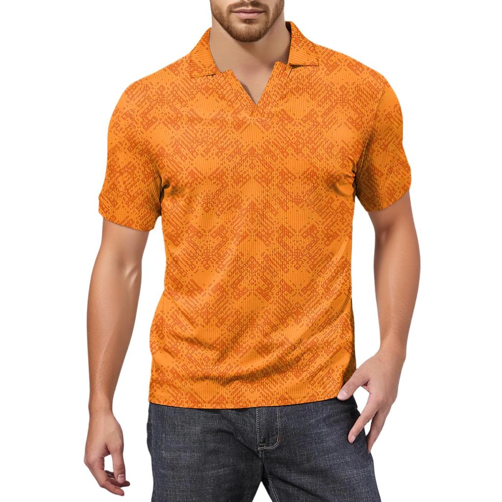 Moda Hombre Top Estampado Cuello en V Manga Corta Camiseta de Golf