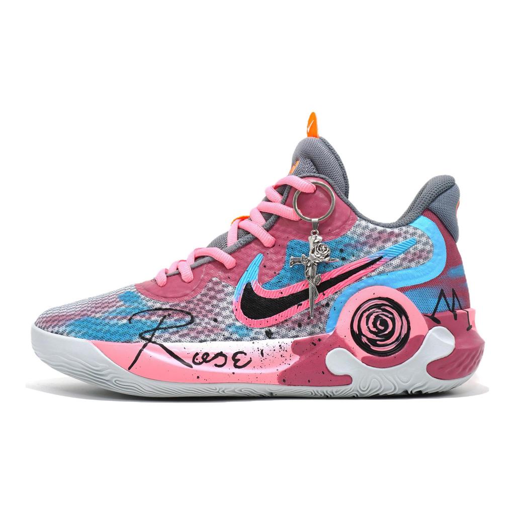 Nike KD Trey 5 IX Cushioning Slip Resistant Abrasion Resistant Breathable Mid top Basketball Shoes Unisex Blue Pink CW3402-011(Team628-)