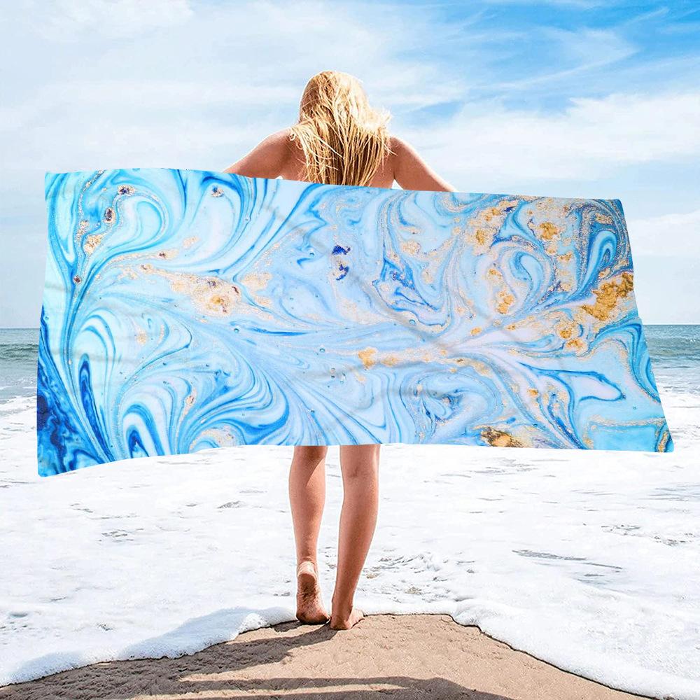 Blue Wave Series digital-printed polyester Superfine fiber double-sided fleece Beach vacation bath towel, beach towel