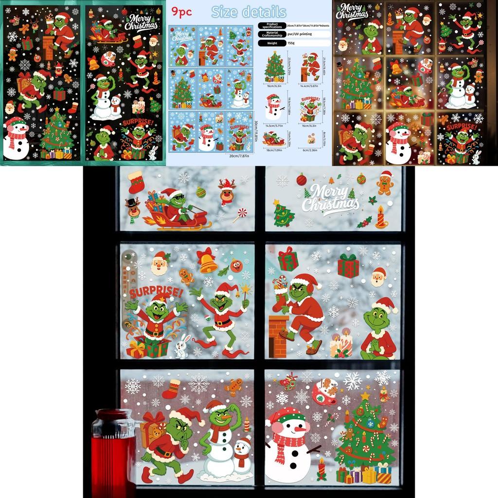 Grinch Christmas Static Cling Snowflake Stickers Set For Holiday Decor With Pvc Material