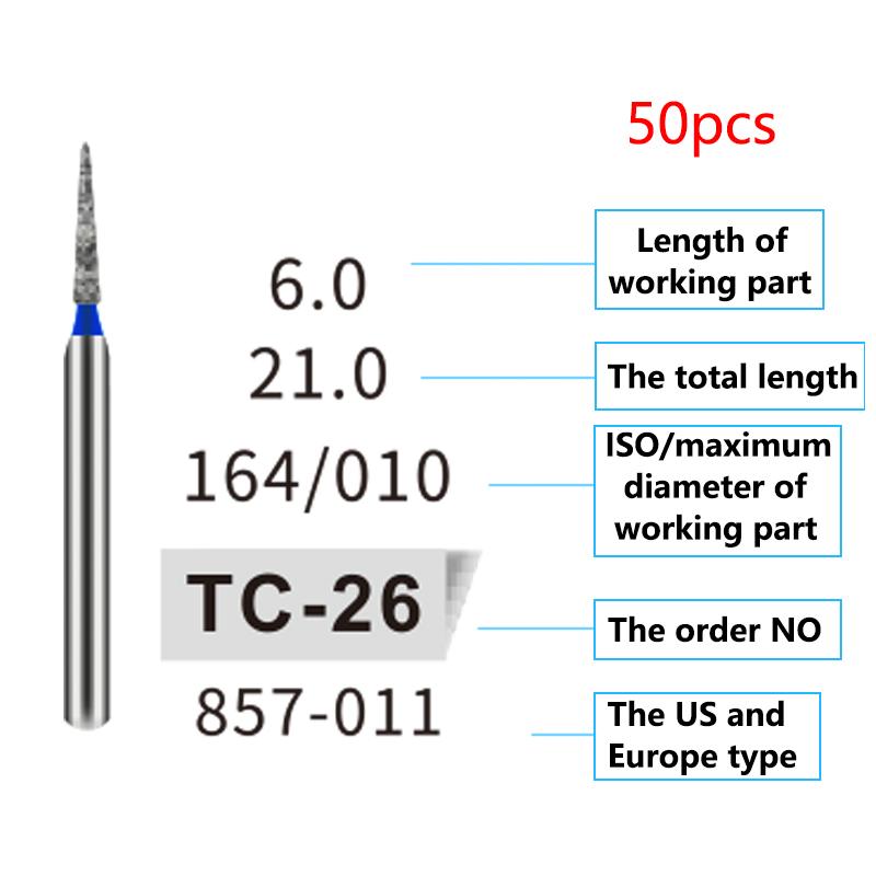 50Pcs Dental Diamond Burs Drill FG 1 6Mm For High Speed Handpiece Denspay Polishing Whitening Lab Material