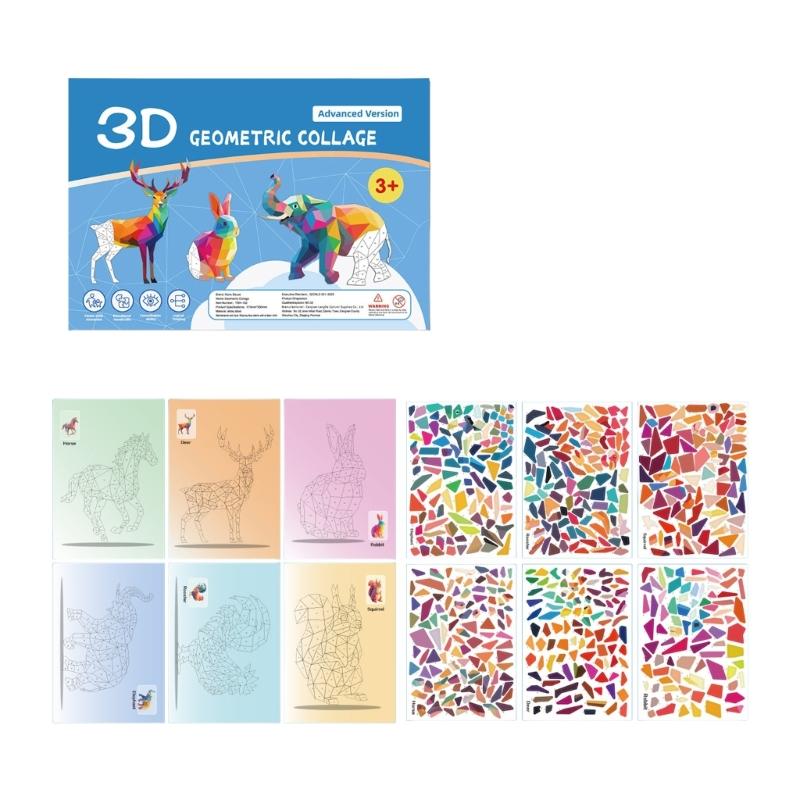 Набор креативных геометрических наклеек-пазлов для детей, детское развивающее занятие, распознавание животных, обучающие поделки