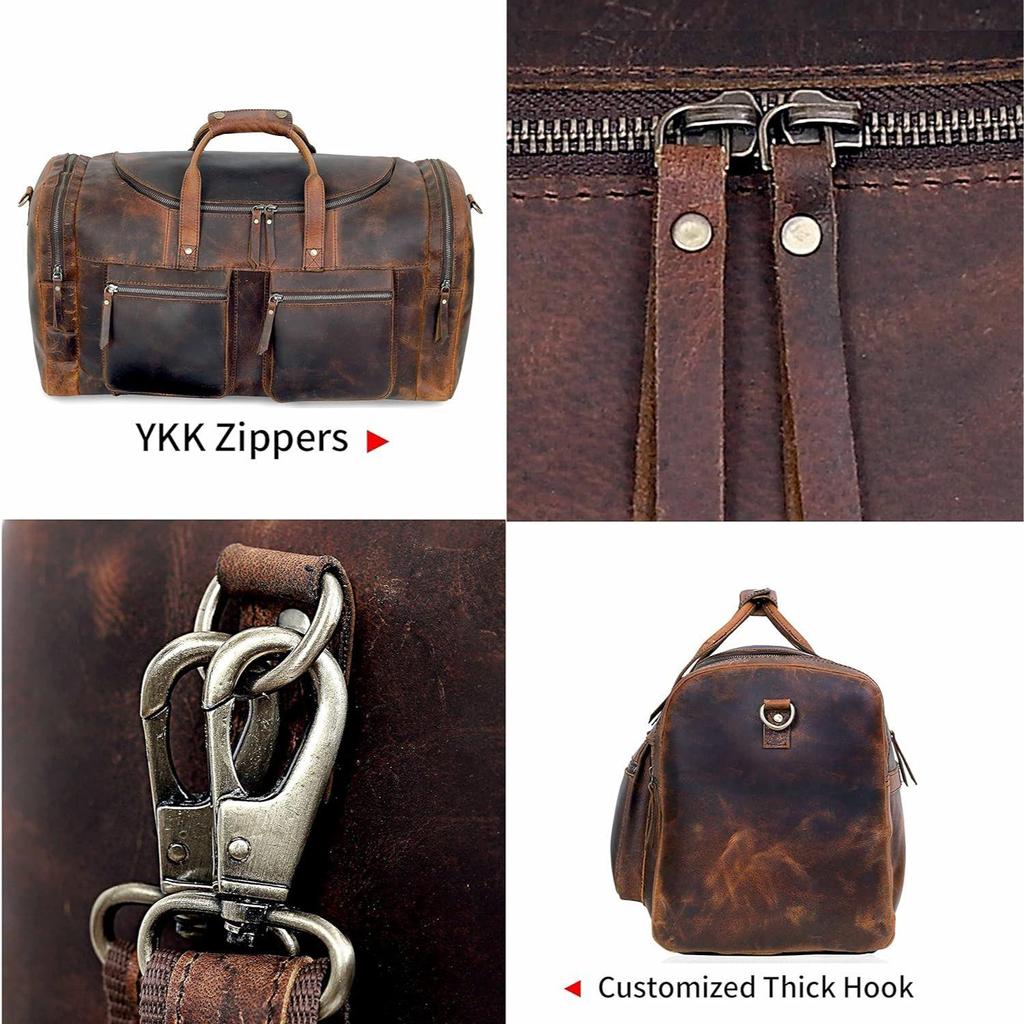 24" Reisetasche im klassischen Vintage-Stil mit modernem Retro-Look, dickes vollnarbiges Rindsleder, handgefertigtes Leder, fürs Fitnessstudio, Weekender, Reisegepäck