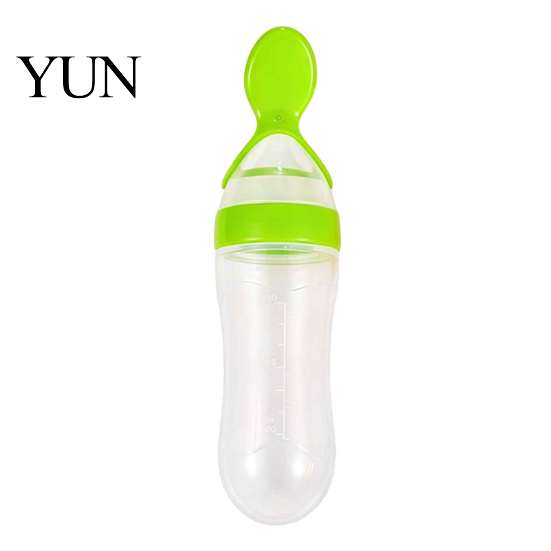 Infant Cereal Feeding Bottle Baby Silicone Squeeze Spoon, Single-handed Rice with Dispensing Spoon Flow Control, Easy Clean for Toddler