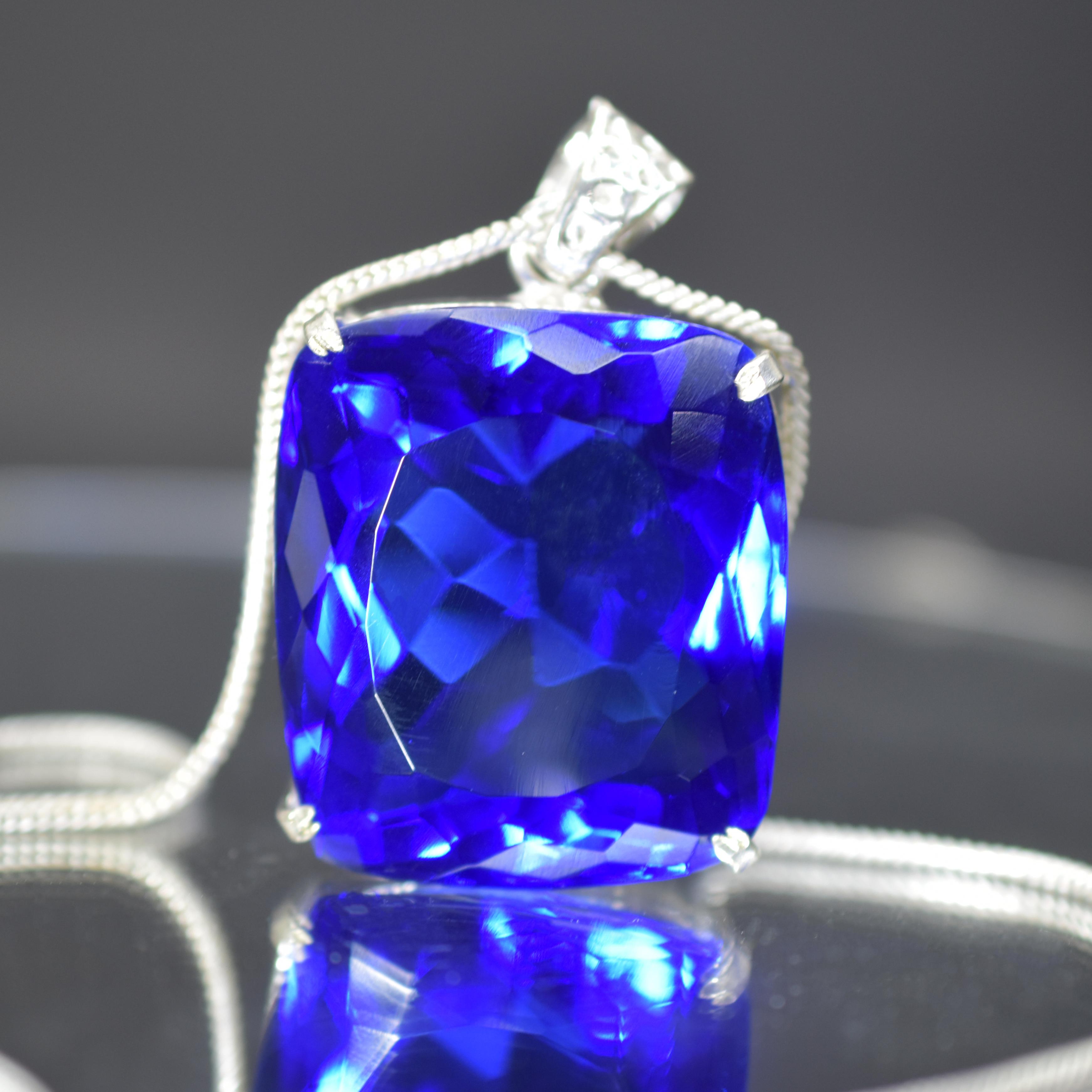 

Blue Topaz Pendant Cushion 925 Sterling Silver Natural 135.3 Ct Gems CERTIFIED my-413-k 32.6 mm approx синій