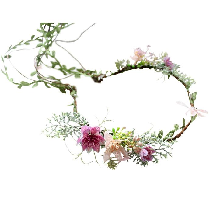 Vine Flower Crown Boho Flower Headband Hair Wreath Floral Halo Headpiece with Ribbon Wedding Party Photos Rosy