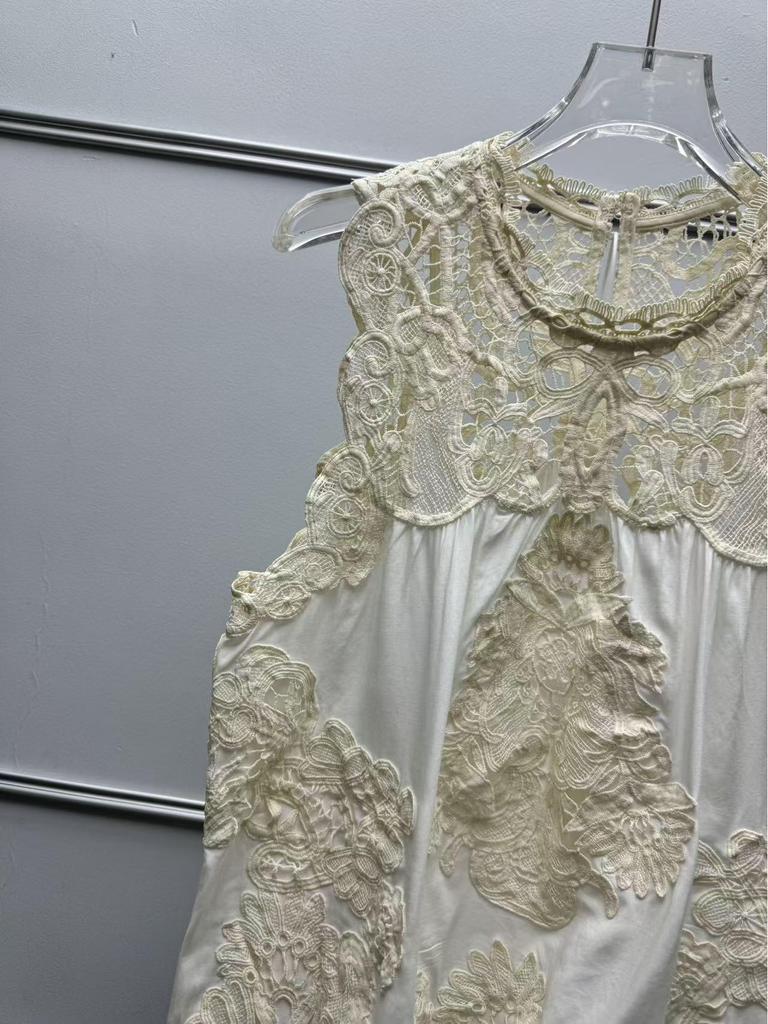 Nanyou Retro French Lace Color Block Sleeveless Vest Top