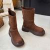 Fashion Fashion Belt Buckle Women Mordern Boots Design Height Increase  Shoes Autumn Winter Women's Mid Calf Booties