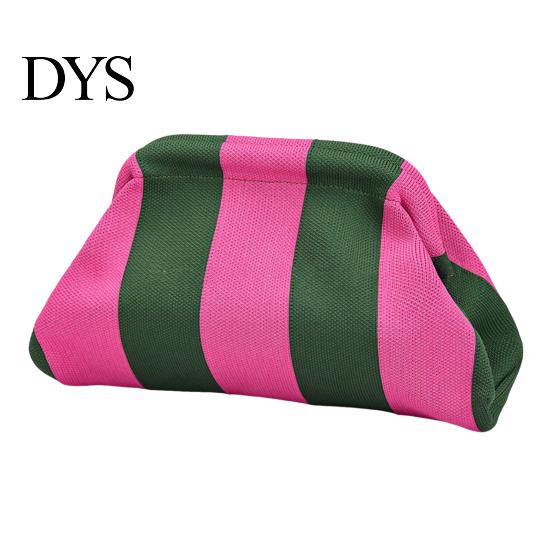 Women Clutch Purse Woven Striped Purse, Large Capacity Kiss Lock Cosmetic Bag Pouch, Summer Beach Vacation Evening Dumpling