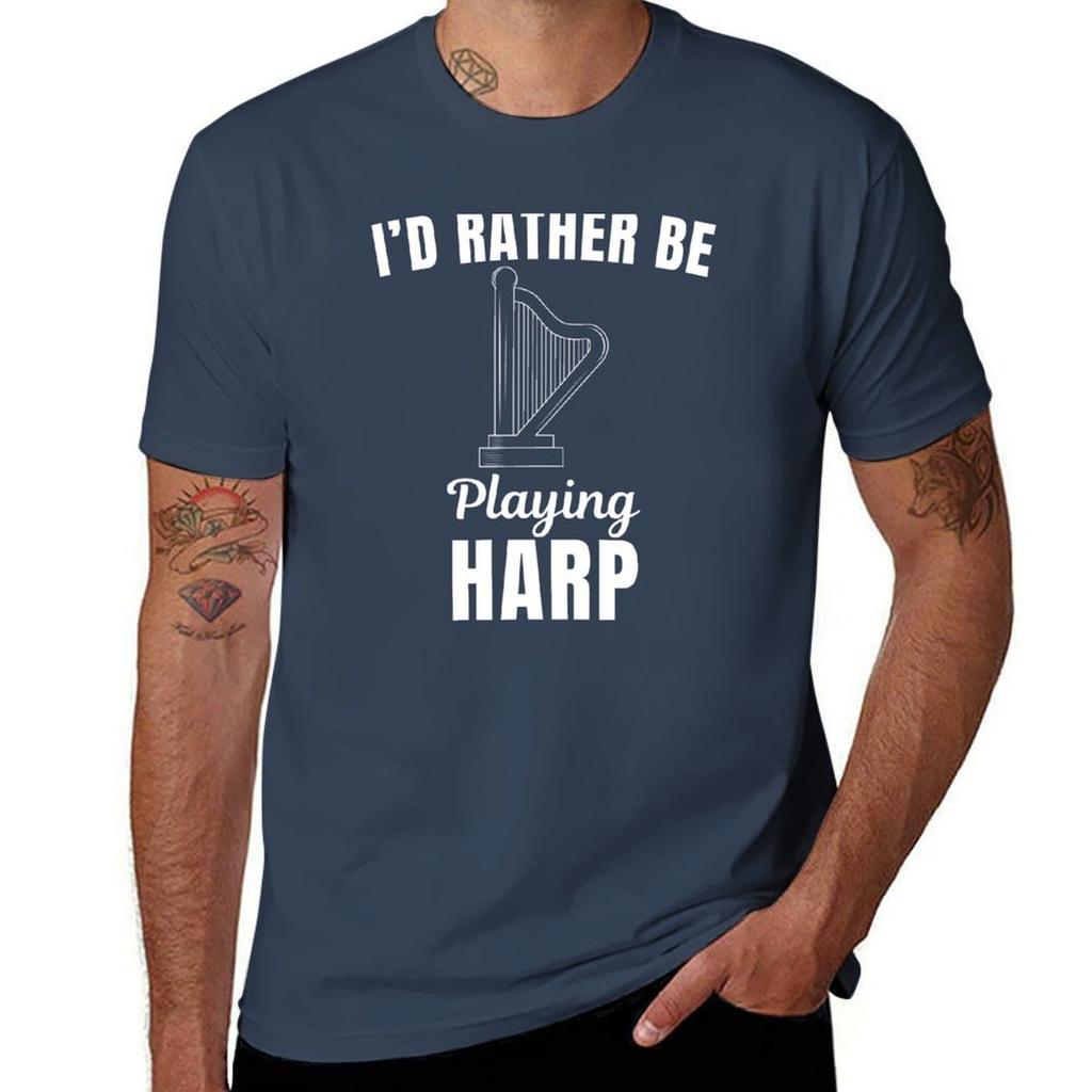 Id rather be playing harp funny harpist harp instruUnisext players lovers and musicians saying or quote TShirt