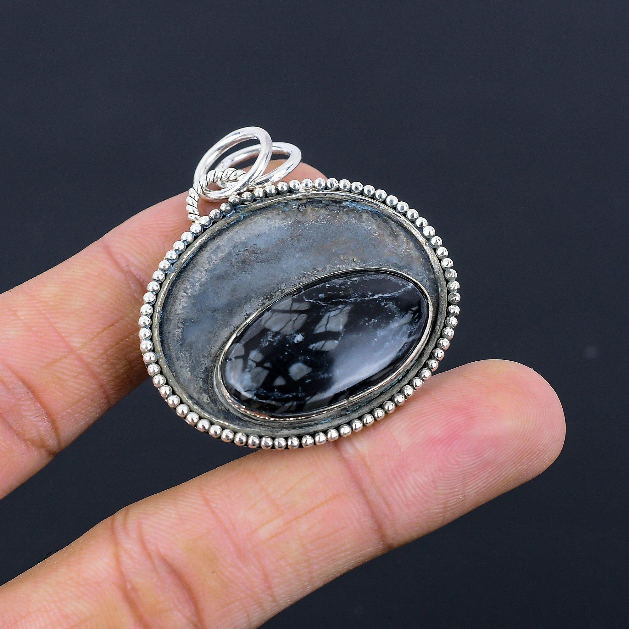 Halloween Sale Picasso Jasper Gemstone Sister Bezel Boho Pendant Sterling Silver