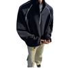 Half Zipper Turtleneck Striped Sweater Men's Spring Cleanfit Heavy American Short Jacket Loose Pullover Top