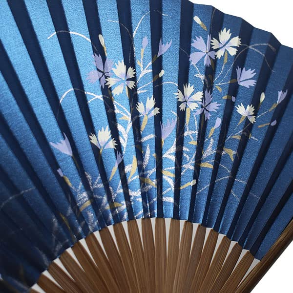 Japanese Kyoto Made In Karaki Navy Blue Bellflower Design Fan, Style, Japan, Wood, Pearl,