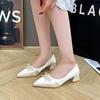 Temperament Satin Pointed Thick Heel Doudou Shoes New with Skirt Sweet Bow Light Mouth Single Shoes